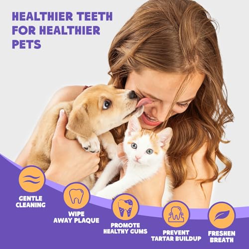 HICC PET Teeth Cleaning Wipes for Dogs & Cats, Remove Bad Breath by Removing Plaque and Tartar Buildup No-Rinse Dog Finger Toothbrush, Disposable Gentle Cleaning & Gum Care Pet Wipes, 50 Counts-UPStoxs