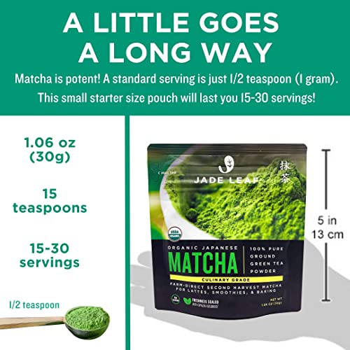 Jade Leaf Matcha Organic Green Tea Powder - Culinary Grade Premium Second Harvest - Authentic Japanese Origin (1.06 Ounce Pouch)-UPStoxs