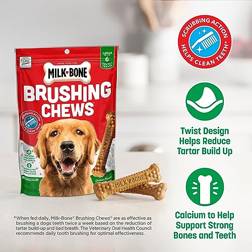 Milk-Bone Original Brushing Chews 25 Large Daily Dental Dog Treats Scrubbing Action Helps Clean Teeth-UPStoxs