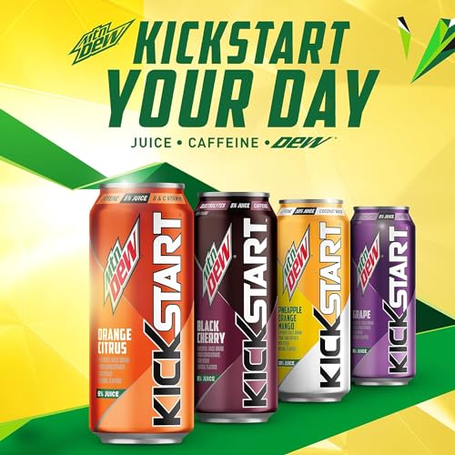 Mountain Dew Kickstart, Orange Citrus, 92mg Caffeine, Vitamins B & C, 80 Calories, 5% Juice, 16 Fl Oz (Pack of 12)-UPStoxs