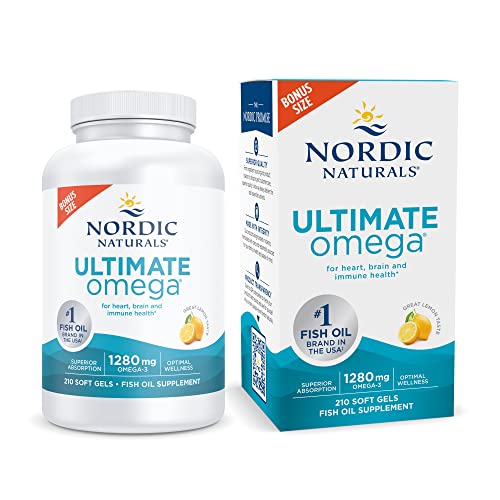 Nordic Naturals Ultimate Omega, Lemon Flavor - 210 Soft Gels - 1280 mg Omega-3 - High-Potency Omega-3 Fish Oil with EPA & DHA - Promotes Brain & Heart Health - Non-GMO - 105 Servings-UPStoxs