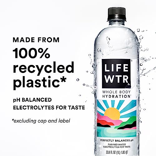 LIFEWTR Premium Purified Water, pH Balanced with Electrolytes, 100% recycled plastic bottles, 33.8 Fl Oz, 1L (Pack of 6)-UPStoxs