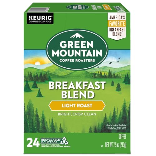 Green Mountain Coffee Roasters Breakfast Blend Single-Serve Keurig K-Cup Pods, Light Roast Coffee, 96 Count (4 Packs of 24)-UPStoxs