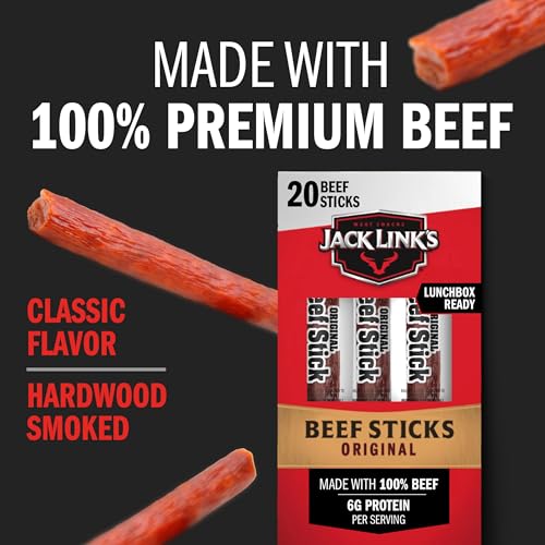 Jack Link's Beef Sticks, Original – Protein Snack, Meat Stick with 6g of Protein, Made with 100% Beef, Individually Wrapped Beef Snack Sticks – 0.92 Oz. (20 Count)-UPStoxs