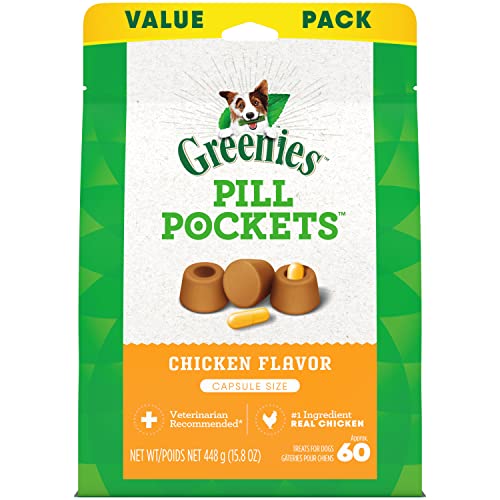 Greenies Pill Pockets for Dogs Capsule Size Natural Soft Dog Treats Chicken Flavor, 15.8 oz. Pack (60 Treats)-UPStoxs