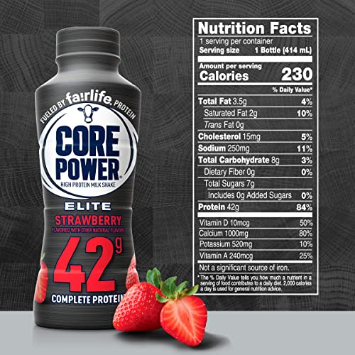 Core Power Fairlife Elite 42g High Protein Milk Shake Bottle , Ready To Drink for Workout Recovery, Strawberry, 14 Fl Oz, Liquid, kosher (Pack of 12)-UPStoxs