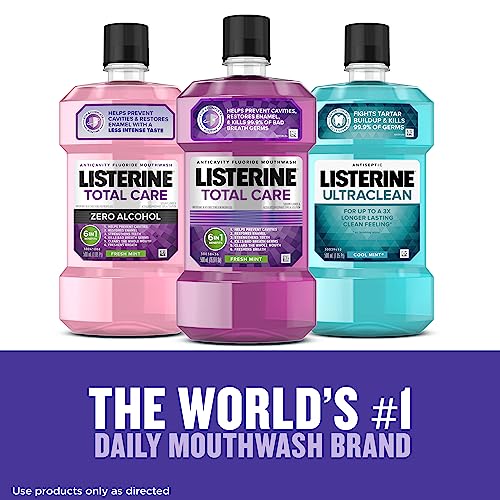 Listerine Total Care Anticavity Fluoride Mouthwash, Kills 99.9% of Germs That Cause Bad Breath and Prevents Cavities, Fresh Mint Flavor, 1L (Pack of 2)-UPStoxs