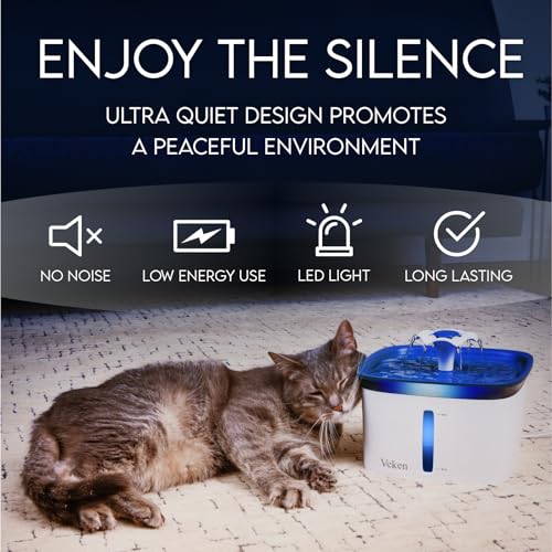 Veken 95oz/2.8L Pet Fountain, Automatic Cat Water Fountain Dog Water Dispenser with Replacement Filters for Cats, Dogs, Multiple Pets (Blue, Plastic)-UPStoxs