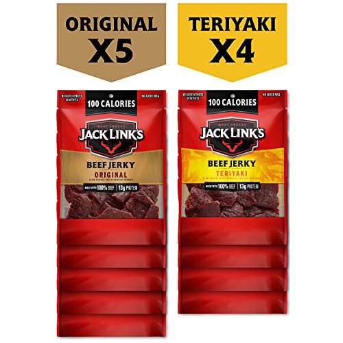 Jack Link's Beef Jerky Variety - Includes Original and Teriyaki Flavors, On the Go Snacks, 13g of Protein Per Serving, 9 Count of 1.25 Oz Bags (Pack of 1)-UPStoxs