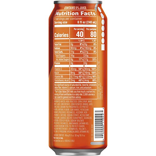 Mountain Dew Kickstart, Orange Citrus, 92mg Caffeine, Vitamins B & C, 80 Calories, 5% Juice, 16 Fl Oz (Pack of 12)-UPStoxs