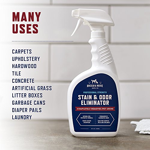 Rocco & Roxie Supply Co. Stain & Odor Eliminator for Strong Odor, 32oz Enzyme Pet Odor Eliminator for Home, Carpet Stain Remover for Cats & Dog Pee, Enzymatic Cat Urine Destroyer, Carpet Cleaner Spray-UPStoxs