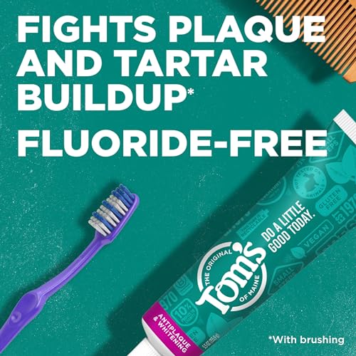 Tom's of Maine Fluoride-Free Antiplaque & Whitening Natural Toothpaste, Peppermint, 5.5 oz. (Pack of 2)-UPStoxs