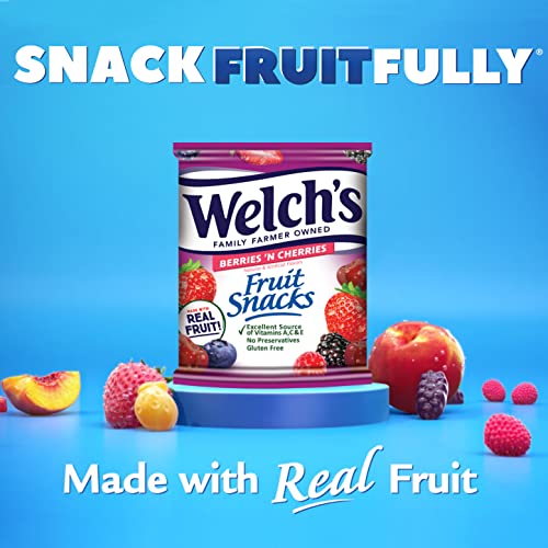 Welch's Fruit Snacks, Berries 'n Cherries, Perfect Halloween Candy Bulk Pack, Gluten Free, Individual Single Serve Bags, 0.8 oz (Pack of 40)-UPStoxs