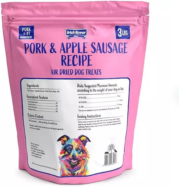 Irish Rover Pork and Apple Sausage Air Dried Dog Treats, 48 oz.