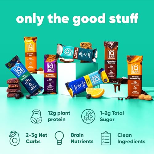 IQBAR Brain and Body Plant Protein Bars - 7 Bar Sampler Pack - Low Carb, High Fiber, Gluten Free, Healthy Vegan Snacks - Low Sugar Keto Energy Bars-UPStoxs