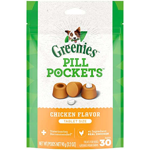 Greenies Pill Pockets for Dogs Tablet Size Natural Soft Dog Treats, Chicken Flavor, 3.2 oz. Pack (30 Treats)-UPStoxs