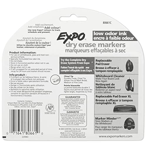 EXPO Low Odor Dry Erase Markers, Chisel Tip, Black, 4 Count-UPStoxs