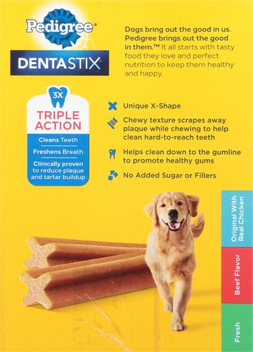 PEDIGREE DENTASTIX Large Dog Dental Care Treats Original, Beef & Fresh Variety Pack, 2.73 lb.Pack (51 Treats)-UPStoxs