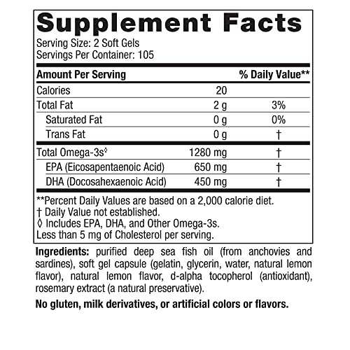 Nordic Naturals Ultimate Omega, Lemon Flavor - 210 Soft Gels - 1280 mg Omega-3 - High-Potency Omega-3 Fish Oil with EPA & DHA - Promotes Brain & Heart Health - Non-GMO - 105 Servings-UPStoxs