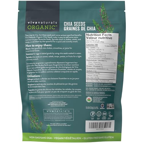 Viva Naturals Organic Chia Seeds 2 LBs - Plant-Based Omega-3 and Vegan Protein, Non-GMO Chia Seeds Organic Perfect for Smoothies, Salads and Chia Seed Pudding, Black Chia Seeds Bulk-UPStoxs