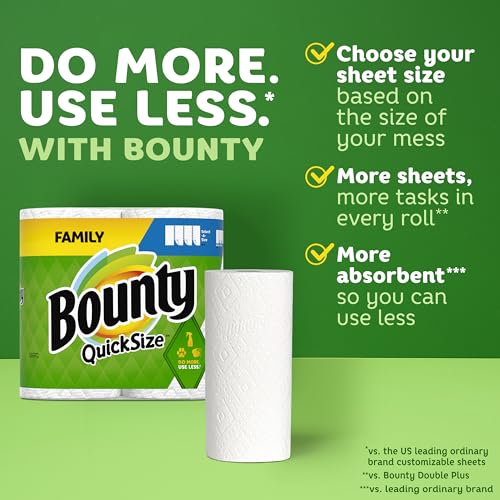 Bounty Quick Size Paper Towels, White, 8 Family Rolls = 20 Regular Rolls-UPStoxs