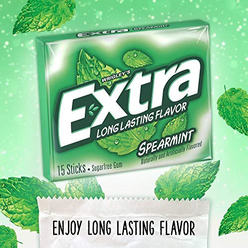 EXTRA Spearmint Sugarfree Chewing Gum, 15 Pieces (Pack of 10)-UPStoxs