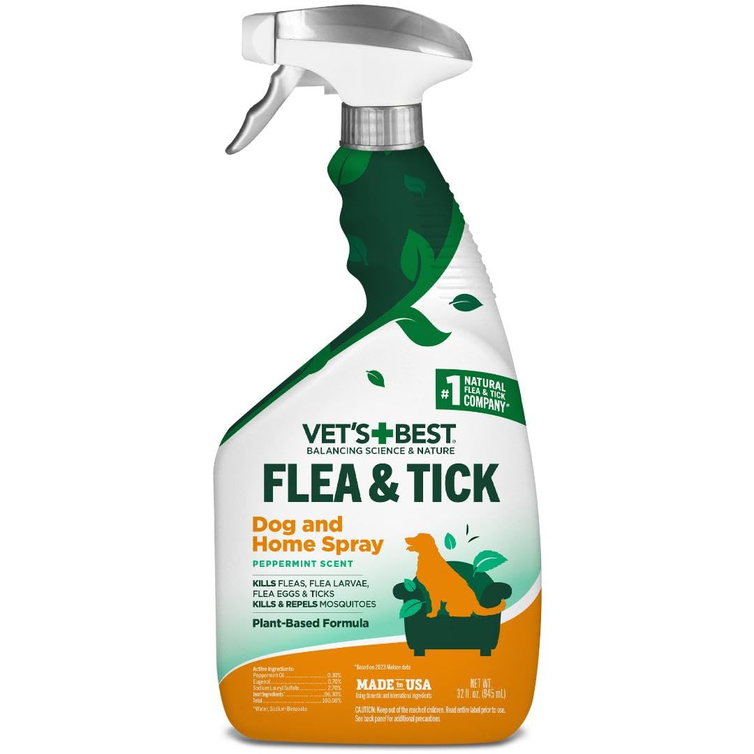 Vet's Best Flea and Tick Home Spray - Dog Flea and Tick Treatment for Home - Plant-Based Formula - Certified Natural Oils,Green - 32 oz-UPStoxs