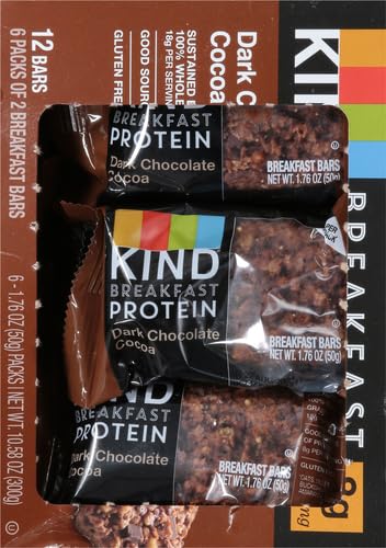 KIND Breakfast, Healthy Snack Bar, Dark Chocolate Cocoa, Gluten Free Breakfast Bars, 8g Protein, 1.76 OZ Packs (6 Count)-UPStoxs