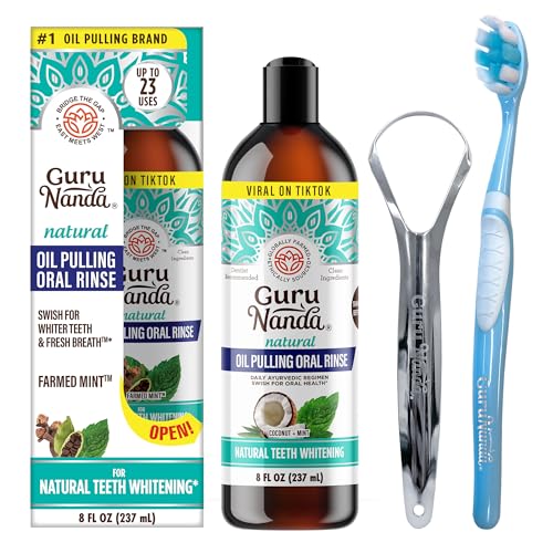 GuruNanda Coconut Oil Pulling (Mickey D), Fresh Breath & Whitening Mouthwash, 7 Essential Oils & Vitamins for Healthy Teeth & Gums, Alcohol-Free, 8 oz-UPStoxs