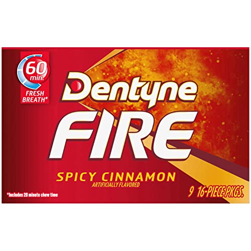 Dentyne Fire Spicy Cinnamon Sugar Free Gum, Pack of 9 (144 Total Pieces)-UPStoxs