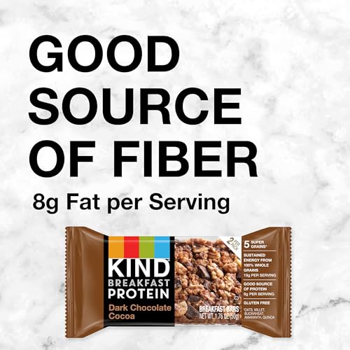 KIND Breakfast, Healthy Snack Bar, Dark Chocolate Cocoa, Gluten Free Breakfast Bars, 8g Protein, 1.76 OZ Packs (6 Count)-UPStoxs