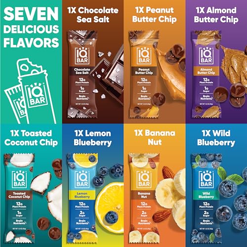 IQBAR Brain and Body Plant Protein Bars - 7 Bar Sampler Pack - Low Carb, High Fiber, Gluten Free, Healthy Vegan Snacks - Low Sugar Keto Energy Bars-UPStoxs