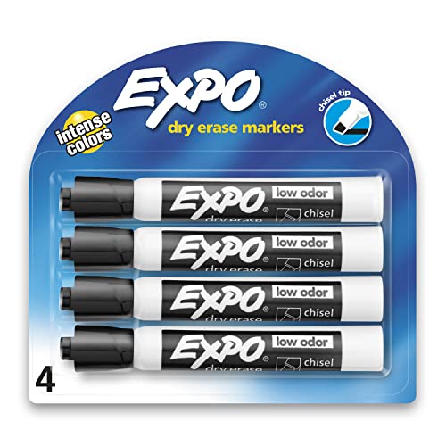 EXPO Low Odor Dry Erase Markers, Chisel Tip, Black, 4 Count-UPStoxs