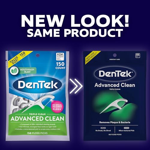 DenTek Triple Clean Advanced Clean Floss Picks, No Break & No Shred Floss, 150 Count, (Packaging May Vary)-UPStoxs