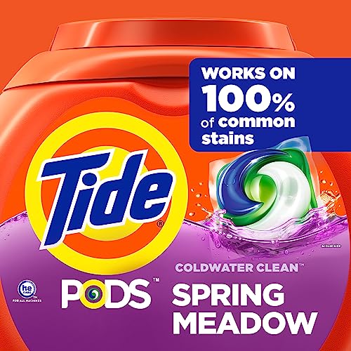 Tide PODS Laundry Detergent Pods, Spring Meadow Scent, 112 Count, Concentrated Laundry Soap Detergent, Stain Remover and Color Protector - Packaging May Vary-UPStoxs