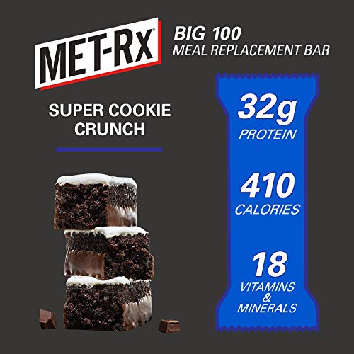 MET-Rx Big 100 Protein Bar, Meal Replacement Bar, 32G Protein, Super Cookie Crunch, 9 Bars (Pack of 1)-UPStoxs