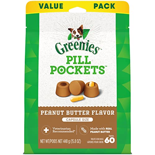 Greenies Pill Pockets for Dogs Capsule Size Natural Soft Dog Treats with Real Peanut Butter, 15.8 oz. Pack (60 Treats)-UPStoxs