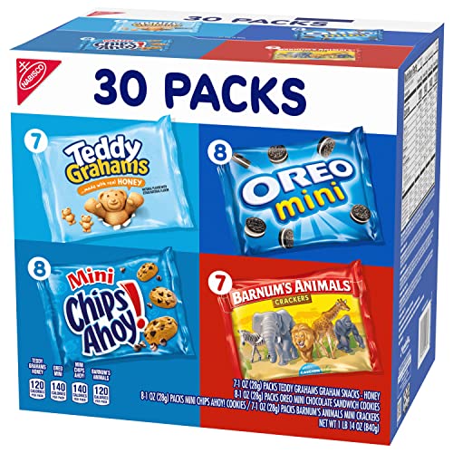 Nabisco Team Favorites Variety Pack, OREO Mini, CHIPS AHOY! Mini, Teddy Grahams Honey & Barnum's Animal Crackers, School Snacks, 30 Snack Packs-UPStoxs