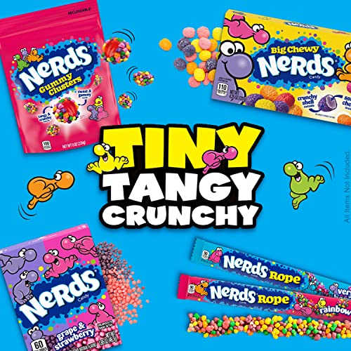 NERDS Gummy Clusters, Candy, Rainbow, Crunchy and Gummy, Back To School Sweet Treat, 8 oz-UPStoxs