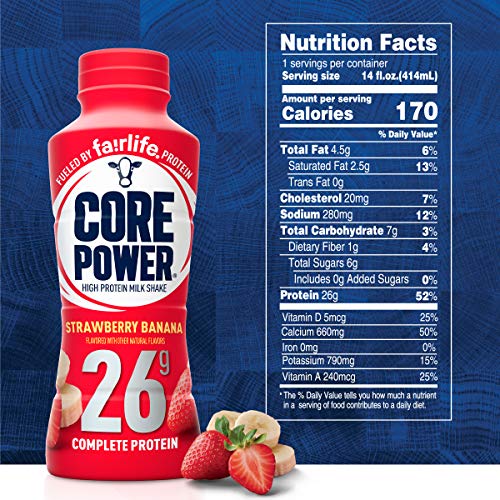 Core Power Fairlife 26g Protein Milk Shakes, Ready To Drink for Workout Recovery, Strawberry Banana, 14 Fl Oz (Pack of 12)-UPStoxs