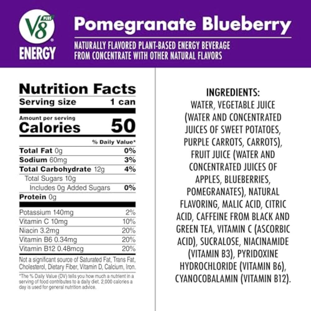 V8 +Energy Pomegranate Blueberry Juice Energy Drink, 8 fl oz Can (24 Pack)-UPStoxs