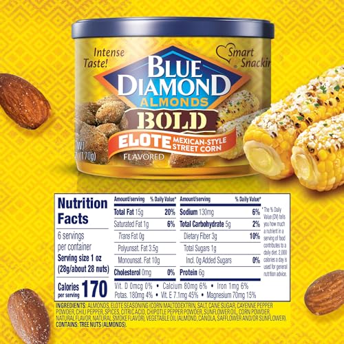 Blue Diamond Almonds, BOLD Elote Mexican Street Corn Flavored Snack Nuts, 6 Ounce Can-UPStoxs