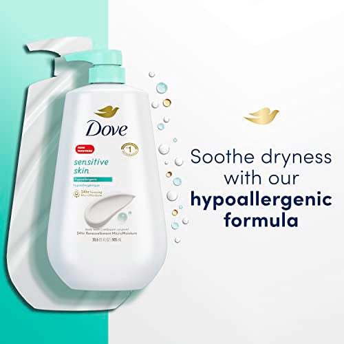 Dove Body Wash 3 Count with Pump Sensitive Skin Hypoallergenic, Paraben-Free, Sulfate-Free, Cruelty-Free, Moisturizing Skin Cleanser Effectively Washes Away Bacteria While Nourishing Skin 30.6 oz-UPStoxs