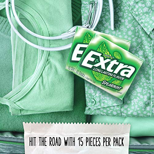 EXTRA Spearmint Sugarfree Chewing Gum, 15 Pieces (Pack of 10)-UPStoxs