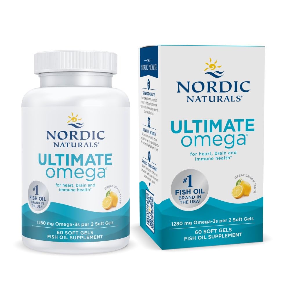 Nordic Naturals Ultimate Omega, Lemon Flavor - 60 Soft Gels - 1280 mg Omega-3 - High-Potency Omega-3 Fish Oil Supplement with EPA & DHA - Promotes Brain & Heart Health - Non-GMO - 30 Servings-UPStoxs