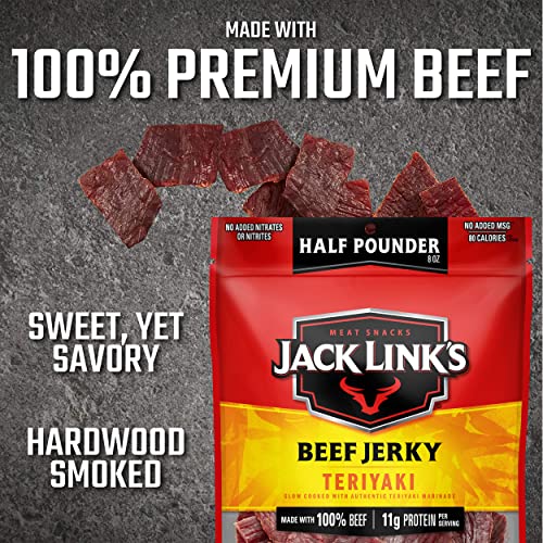 Jack Link's Beef Jerky, Teriyaki, ½ Pounder Bag - Flavorful Meat Snack, 11g of Protein and 80 Calories, Made with Premium Beef, Perfect Hunting Trip Snacks - 96 Percent Fat Free, No Added MSG-UPStoxs