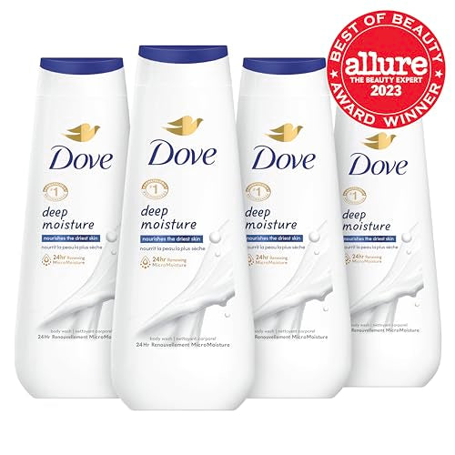 Dove Body Wash Deep Moisture 4 Count For Dry Skin Moisturizing Skin Cleanser with 24hr Renewing MicroMoisture Nourishes The Driest Skin 20 oz-UPStoxs