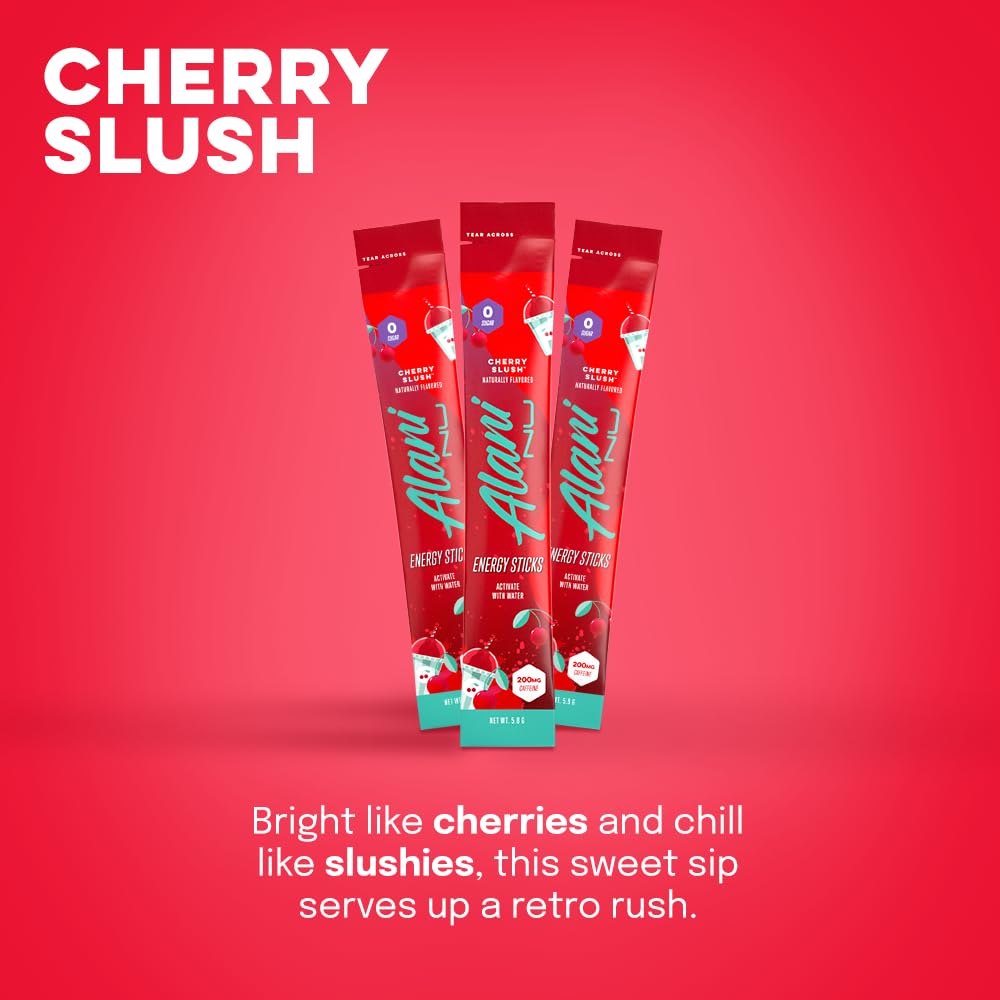 Alani Nu Cherry Slush Energy Sticks | Energy Drink Powder | 200mg Caffeine | Pre Workout Performance with Antioxidants | On-The-Go Drink Mix | Biotin, B Vitamins | Zero Sugar | 5 Calories | 10 Pack-UPStoxs