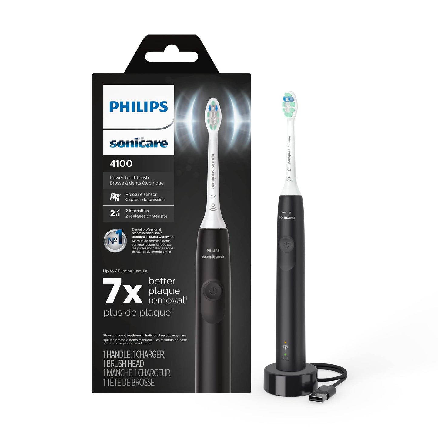 Philips Sonicare 4100 Power Toothbrush, Rechargeable Electric Toothbrush with Pressure Sensor, Black-UPStoxs