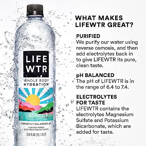 LIFEWTR Premium Purified Water, pH Balanced with Electrolytes, 100% recycled plastic bottles, 33.8 Fl Oz, 1L (Pack of 6)-UPStoxs